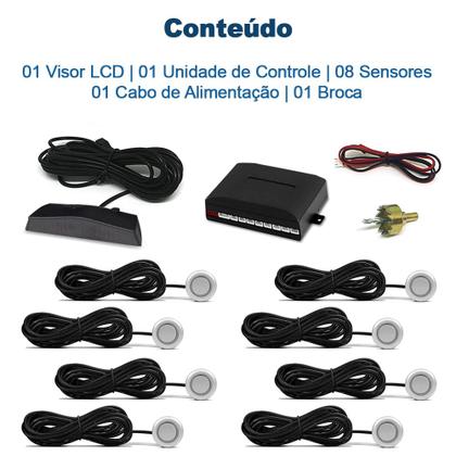 Imagem de Kit Multimídia 1 Din + Câmera Ré + Sensor 8 Pontos Prata Toyota Hilux 2013 2014 2015 2016 USB Bluetooth