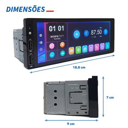 Imagem de Kit Multimídia 1 Din + Câmera Ré + Sensor Ré Branco Fiat Toro 2016 2017 2018 2019 2020 USB Bluetooth