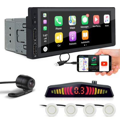 Imagem de Kit Multimídia 1 Din + Câmera Ré + Sensor Ré Branco Pérola Onix 2011 2012 2013 2014 USB Bluetooth