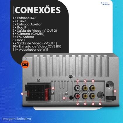 Imagem de Kit Multimidia 7 Polegadas Carplay e Android Auto sem fio Espelhamento Palio Siena Strada Câm de Ré