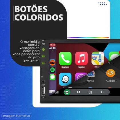 Imagem de Kit Multimidia 7 Polegadas Carplay e Android Auto sem fio Espelhamento Palio Siena Strada Câm de Ré