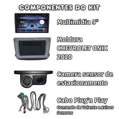 Imagem de Kit Multimídia Android 9" Onix 2020 2022 CarPlay Moldura Câmera Ré Sensor Estacionamento