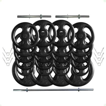 Imagem de Kit Musculação com Suporte + 100 Kg de Anilhas Ferro com Barras