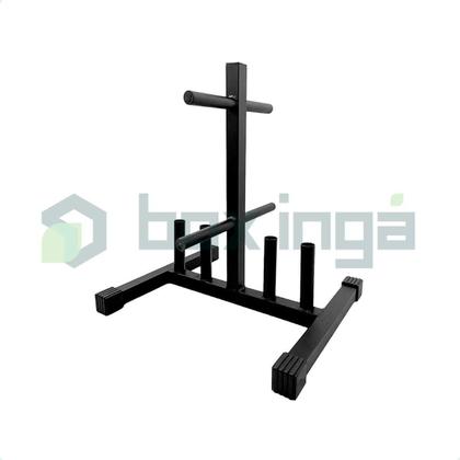 Imagem de Kit Musculação com Suporte + 50 Kg de Anilhas Emborrachadas com Barras