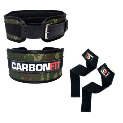 Imagem de Kit musculação fitness cinto e strap carbonfit-x