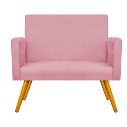 Imagem de Kit Namoradeira, 02 Poltronas Beatriz e 02 Puff Sofia Base Giratória de Metal Suede Rosa Bebê - DAMAFFÊ MÓVEIS