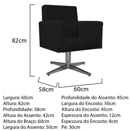 Imagem de Kit Namoradeira, 02 Poltronas Beatriz e Puff Sofia Base Giratória de Metal Suede Preto - KDAcanto Móveis