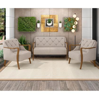 Imagem de Kit Namoradeira 135cm e 2 Poltronas Decorativas Capitonê Lapa M22 Linho Cru Liso - Mpozenato