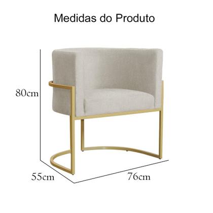 Imagem de Kit Namoradeira + 2 Poltronas Decorativa Luana Suede Bege Base Dourarada Mz Decor