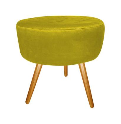 Imagem de Kit Namoradeira + 2 Poltronas Decorativa Nina + Puff Redondo Suede Amarelo Pés Madeira Ms Decor