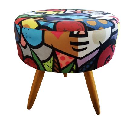 Imagem de Kit Namoradeira + 2 Poltronas Decorativa Nina + Puff Redondo Suede Romero Gato Pés Madeira Ms Decor