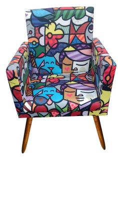 Imagem de Kit Namoradeira + 2 Poltronas Decorativa Nina + Puff Redondo Suede Romero Gato Pés Madeira Ms Decor