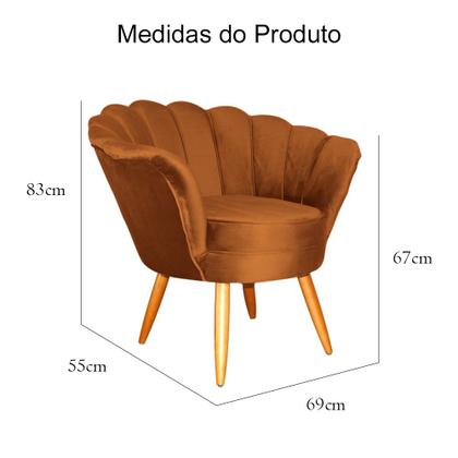 Imagem de Kit Namoradeira + 2 Poltronas Decorativa Pétala Veludo Terracota Pés Madeira Mz Decor
