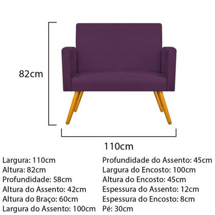 Imagem de Kit Namoradeira Beatriz e 02 Puffs Sofia Base Giratória de Metal Suede Roxo - KDAcanto Móveis