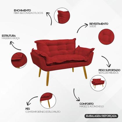 Imagem de Kit Namoradeira Decorativa Para Sala + 2 Poltronas Reforçadas Para Amamentação Alice Suede Cores Pé Castanho