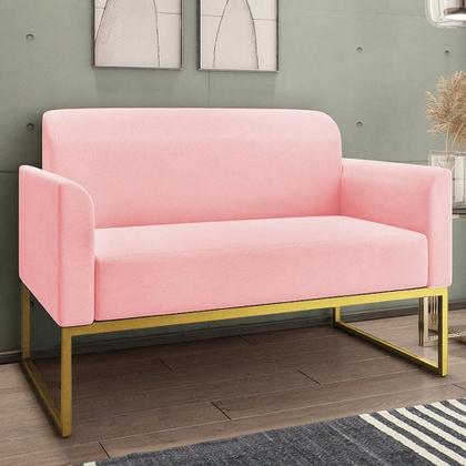 Imagem de Kit Namoradeira e 1 Poltrona Decorativa Base Industrial Dourada Maressa S19 Suede Rosa Bebê - Ibiza