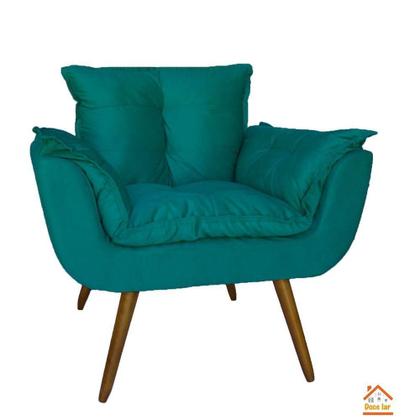 Imagem de Kit Namoradeira e 2 Poltronas Estofadas Hall de Entrada Opala Suede Azul Turquesa - LM DECOR