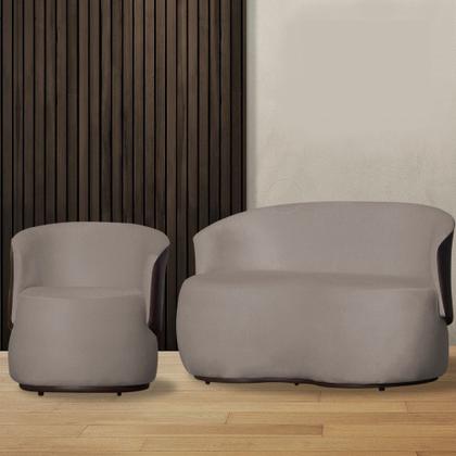 Imagem de Kit Namoradeira + Poltrona Decorativa Beatriz Orgânica Composê Couro Marrom Suede Capuccino Ms Decor