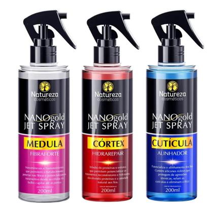 Imagem de Kit Nano Gold Jet Pulverizador + 3 Fluido Natureza Cosméticos