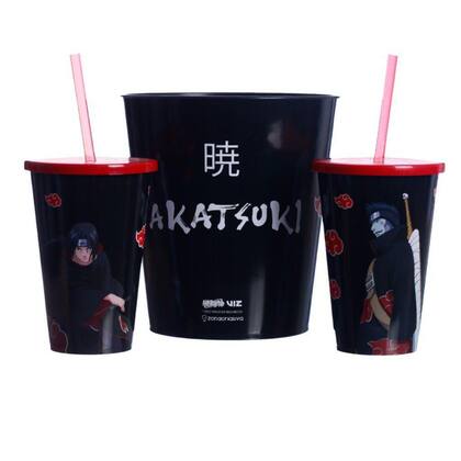 Imagem de Kit Naruto Nuvens Akatsuki Almofada Suede + Balde Pipoca + 2 Copos Oficial VIZ - Zona Criativa