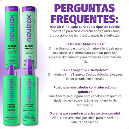 Imagem de Kit Neutrox Cachos e Ondas: Shampoo, Condicionador 300ml, Creme Para Pentear e Spray Day After 300ml