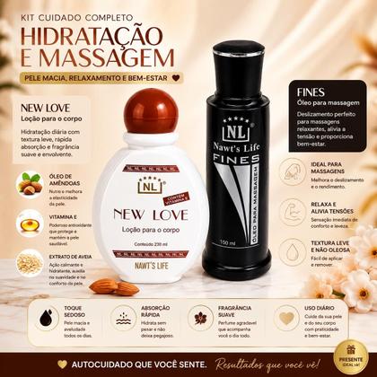 Imagem de Kit New Love Fines Nawts Life  Hidratante Corporal 230ml Óleo para Massagem 150ml  Hidratação e Relaxamento