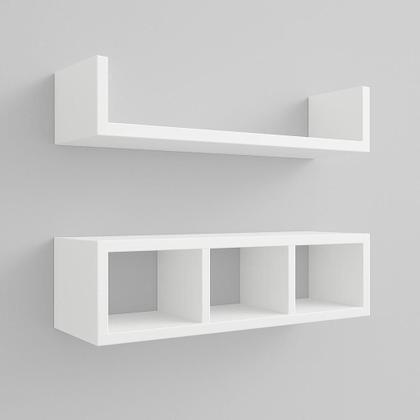 Imagem de Kit Nichos De Parede Madeira Mdf Moderno Prateleira - Branco