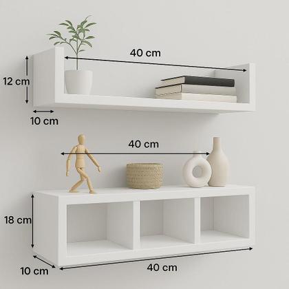 Imagem de Kit Nichos De Parede Madeira Mdf Moderno Prateleira - Branco