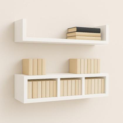 Imagem de Kit Nichos De Parede Madeira Mdf Moderno Prateleira - Branco