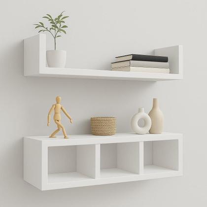 Imagem de Kit Nichos De Parede Madeira Mdf Moderno Prateleira - Branco