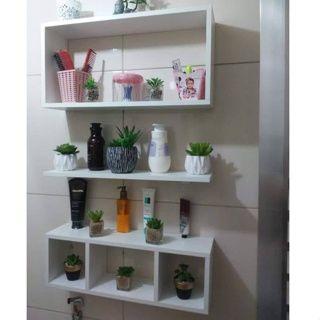 Imagem de Kit Nichos e Prateleira - Banheiro, Quarto, Cozinha. MDF branco.
