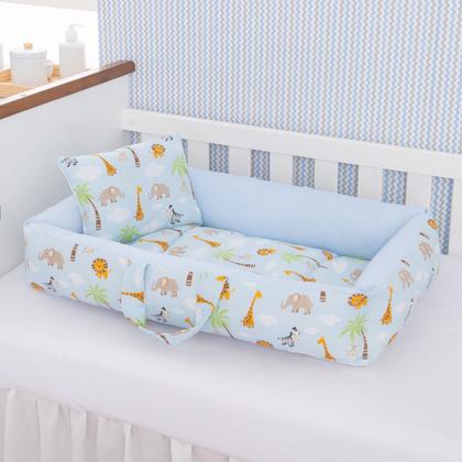 Imagem de Kit Ninho Redutor com Almofada Amamentação para Bebê Menino Safari Azul