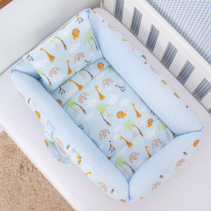 Imagem de Kit Ninho Redutor com Almofada Amamentação para Bebê Menino Safari Azul