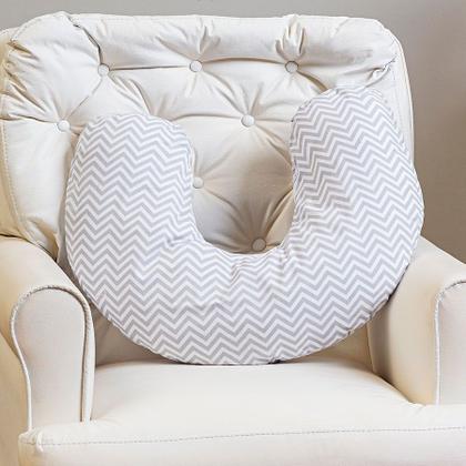 Imagem de Kit Ninho Redutor de Berço Nuvem Azul + Almofada De Amamentação Chevron Cinza Bebê Menino