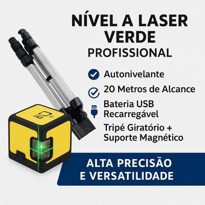 Imagem de Kit Nível a Laser Verde 20 Metros Recarregável com Tripé Giratório 360 e Suporte Magnético Profissional