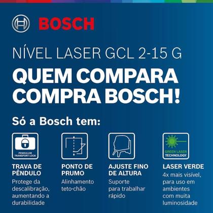 Imagem de Kit Nível Laser Linhas Verdes Bosch Gcl 2 15G 15m E Tripé