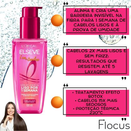 Imagem de Kit Novo Liso dos Sonhos Liso Por 1 Semana Sérum Leave In Elseve Loreal Paris Efeito Liquid Hair