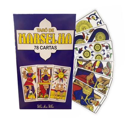 Imagem de Kit Novo Taro Marselha 78 Cartas e Porta Tarô Caixa Madeira