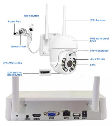 Imagem de Kit NVR 4 Câmeras IP Wifi Speed Dome Full HD 1080p Visão Noturna CFTV