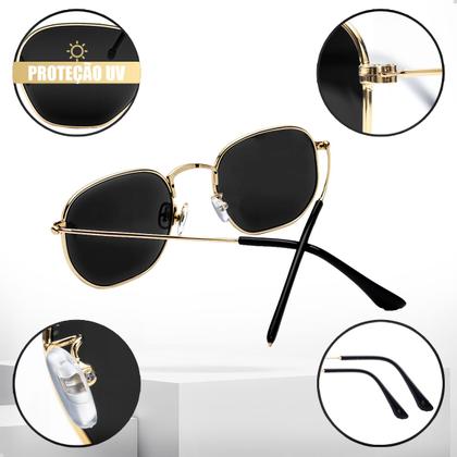 Imagem de Kit Óculos de Sol Hexagonal Clássico Proteção Uv + Viseira Moda Verão Praia