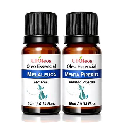 Imagem de Kit Óleos Essenciais Melaleuca + Menta Piperita 10ml Puro, aroma refrescante, difusor, uso diário, alta qualidade