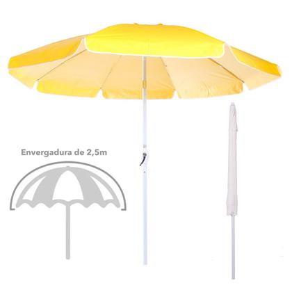 Imagem de Kit Ombrelone Maresias 2,5m Bagum Alumínio Articulado Manivela Com Base Dobrável Amarelo - Belfix