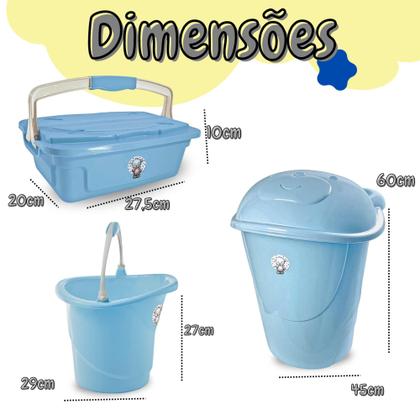 Imagem de Kit Organização infantil Organizador 3L Cesto 41L Balde 8L Baby Menino Azul