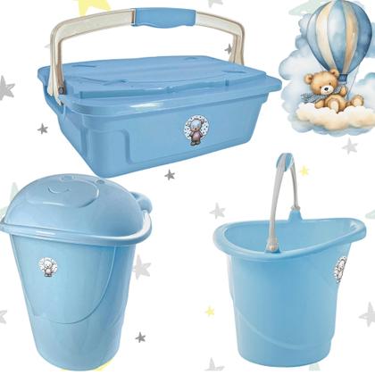 Imagem de Kit Organização infantil Organizador 3L Cesto 41L Balde 8L Baby Menino Azul