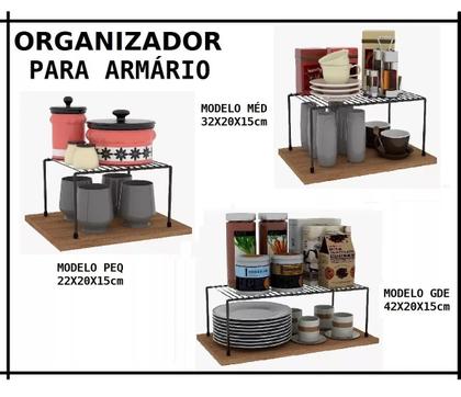 Imagem de Kit Organizador Armário Cozinha Prateleira Aramado Aço 3 Un