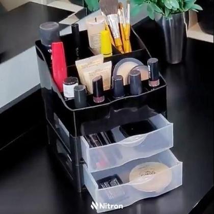Imagem de Kit Organizador de Cosméticos e Maquiagem 2 Gavetas Preto