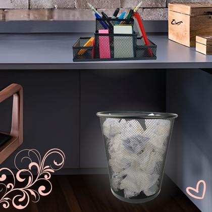 Imagem de Kit Organizador de Mesa e Lixeira de Escritório, Porta caneta lápis, Porta treco, Lixeira Aramada 10l Preto 