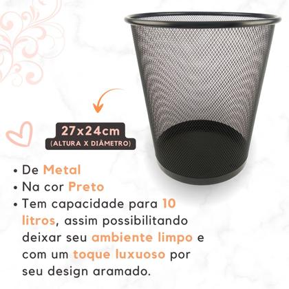 Imagem de Kit Organizador de Mesa e Lixeira de Escritório, Porta caneta lápis, Porta treco, Lixeira Aramada 10l Preto 