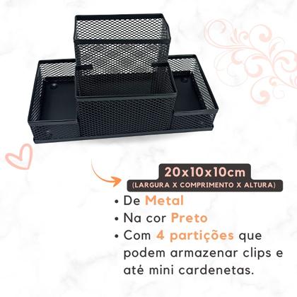 Imagem de Kit Organizador de Mesa e Lixeira de Escritório, Porta caneta lápis, Porta treco, Lixeira Aramada 10l Preto 