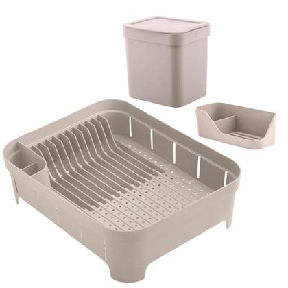 Imagem de Kit Organizador de Pia Bancada Cozinha 3pcs Conjunto Escorredor Louças Porta Detergente Lixeira Ou